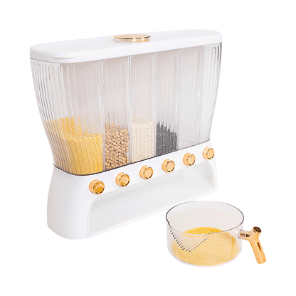 6 Grids Dispenser Storage Container Rice Cereal Beans Grain