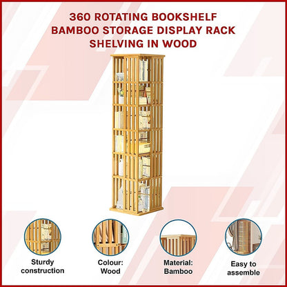 Bamboo Bookshelf 360 Rotating 37x37x178cm