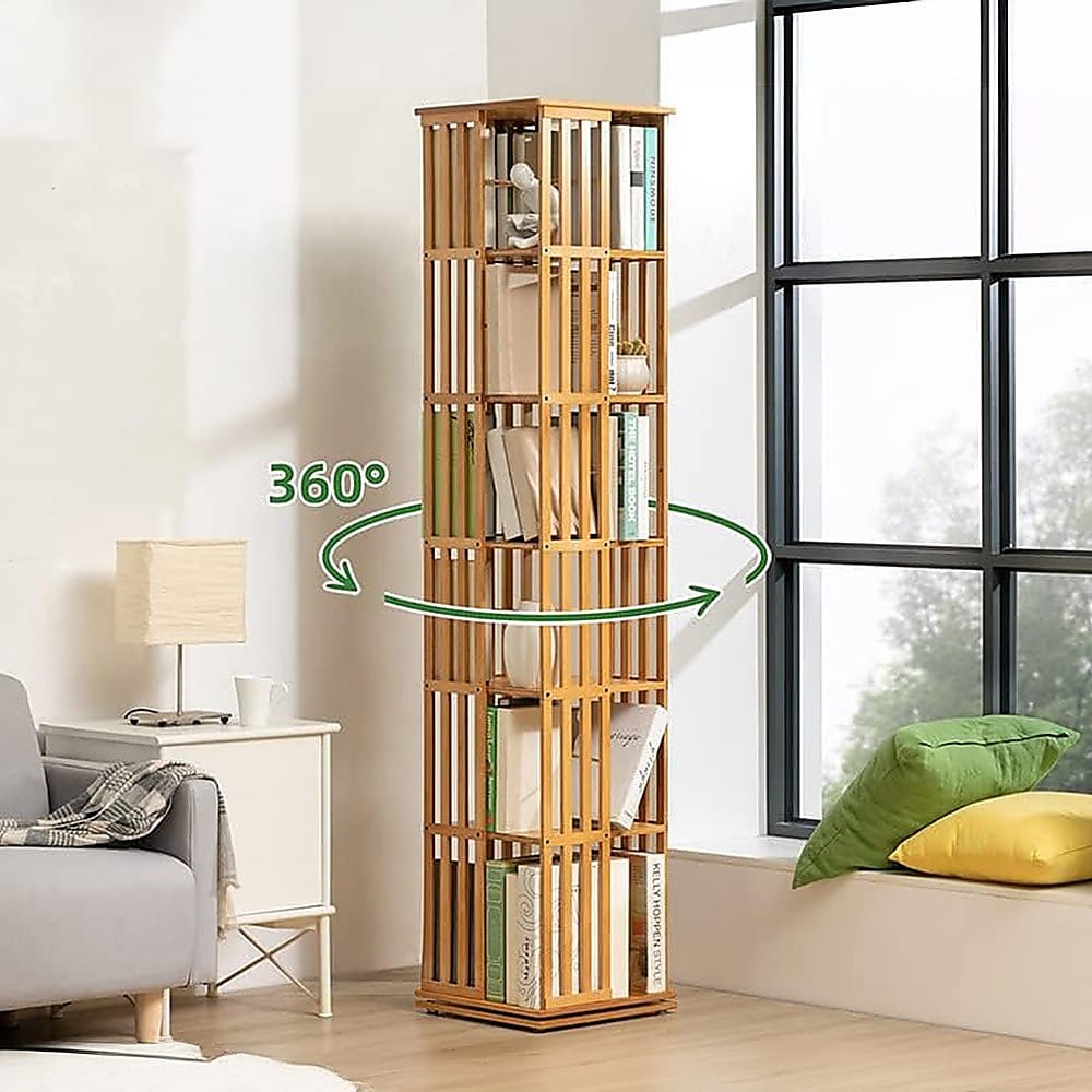 Bamboo Bookshelf 360 Rotating 37x37x178cm