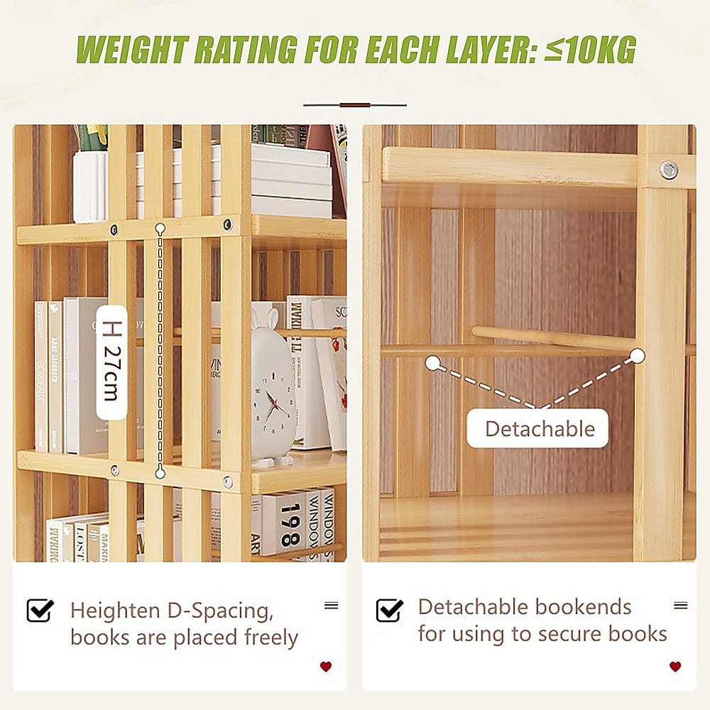 Bamboo Bookshelf 360 Rotating 37x37x178cm