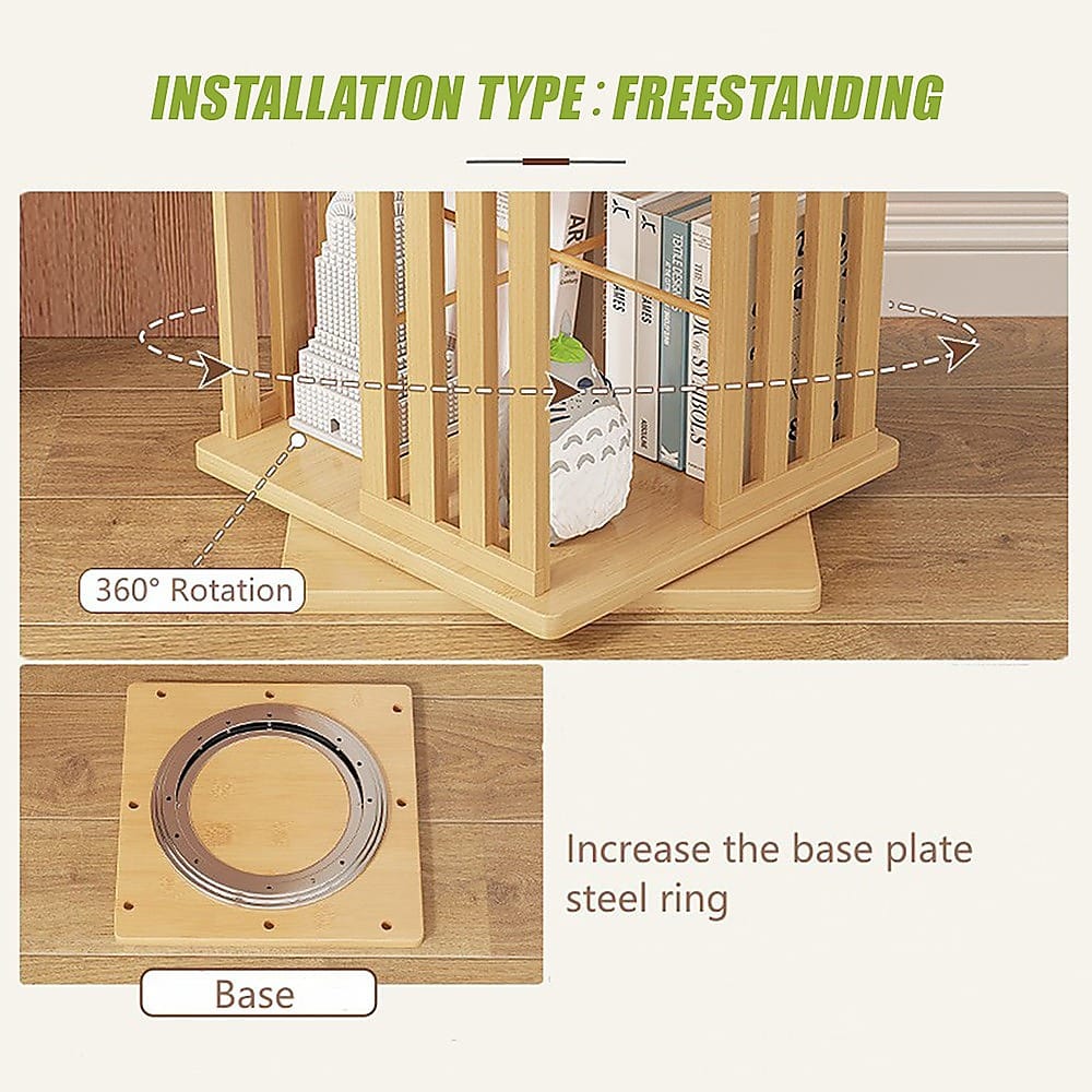 Bamboo Bookshelf 360 Rotating 37x37x178cm