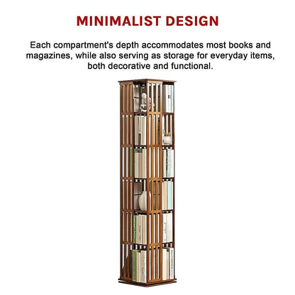 Bamboo Bookshelf Dark Wood Rotating 37x37x178cm