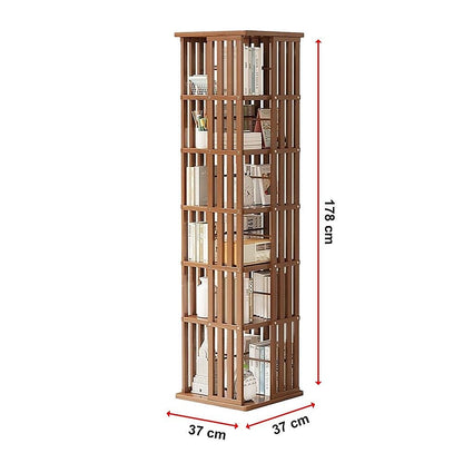Bamboo Bookshelf Dark Wood Rotating 37x37x178cm