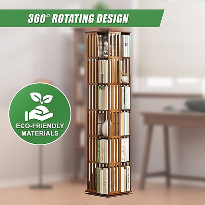 Bamboo Bookshelf Dark Wood Rotating 37x37x178cm