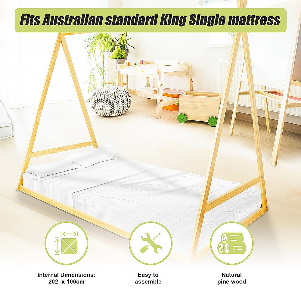 Kids Tent Montessori Toddler Floor Bed Wooden Bedframe Slat Support