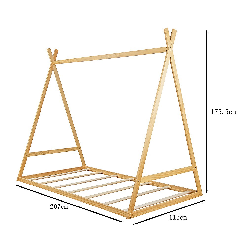 Kids Tent Montessori Toddler Floor Bed Wooden Bedframe Slat Support