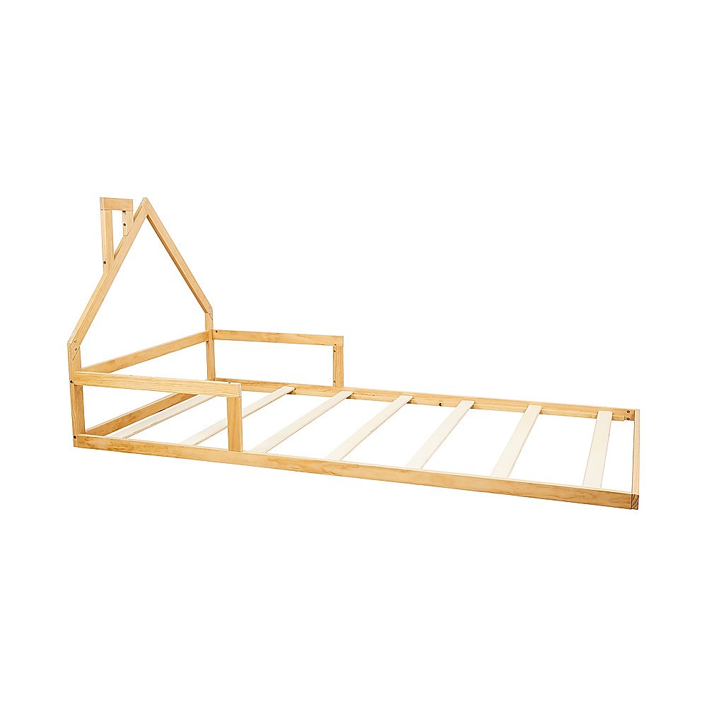 Pine Wood Floor Bed House Frame For Kids And Toddlers Slat Support