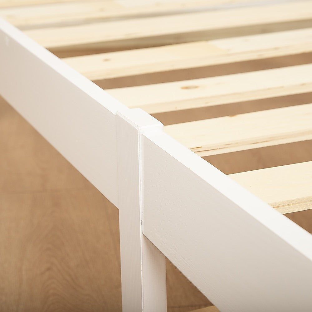 Double Wooden Bed Frame Home Furniture White Slat Support Wooden