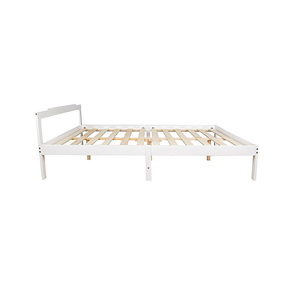 Double Wooden Bed Frame Home Furniture White Slat Support Wooden