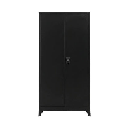 Black Two Door Metal Storage Cabinet with Legs Adjustable Shelf Lockable Steel Cupboard for Home Office Gym