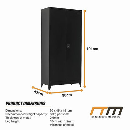 Metal Storage Cabinet Black 90x45x191cm