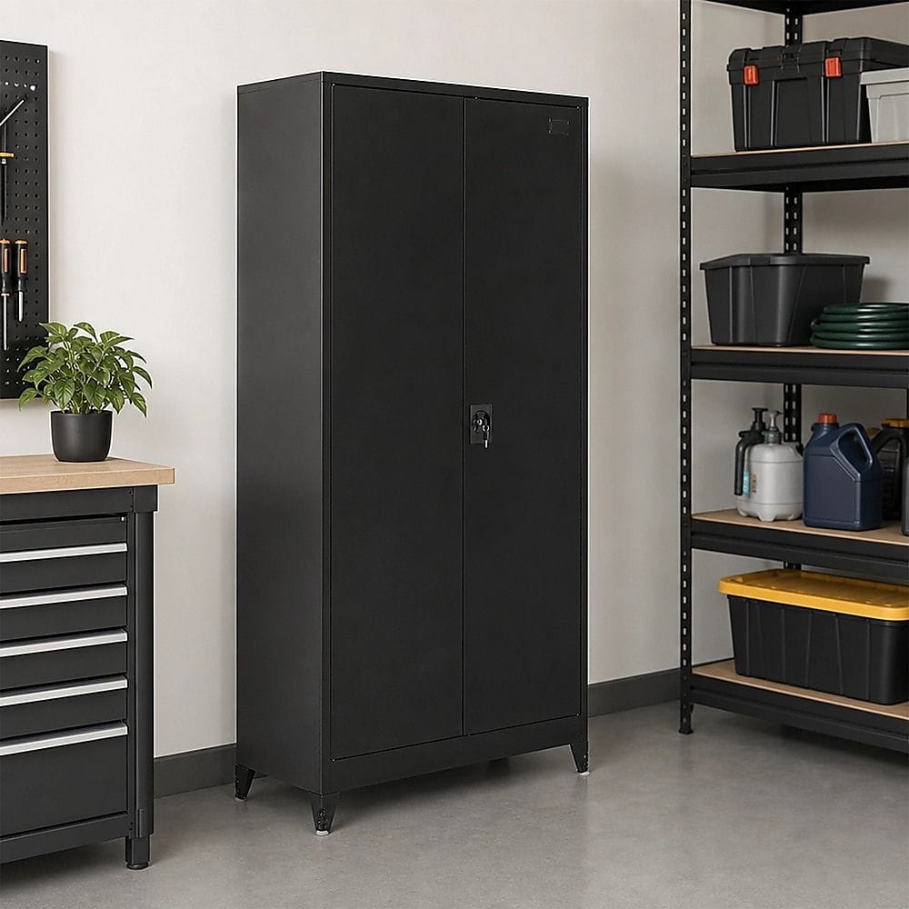 Metal Storage Cabinet Black 90x45x191cm