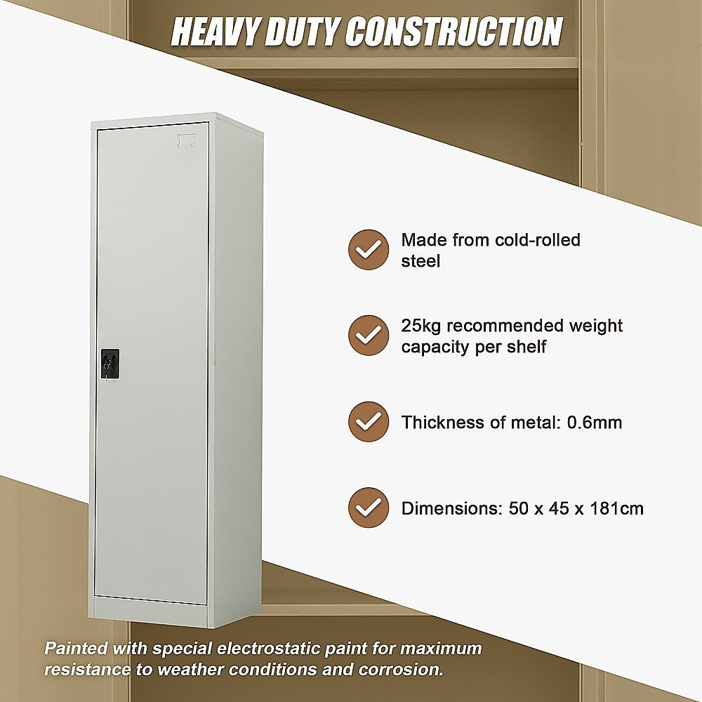 Single-Door Metal Tall Storage Cabinet For Home Office Or Gym