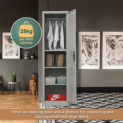 Single-Door Metal Tall Storage Cabinet For Home Office Or Gym