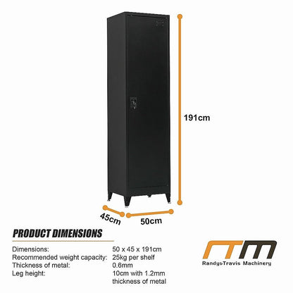 Tall Metal Storage Cabinet Black 50x45x191cm
