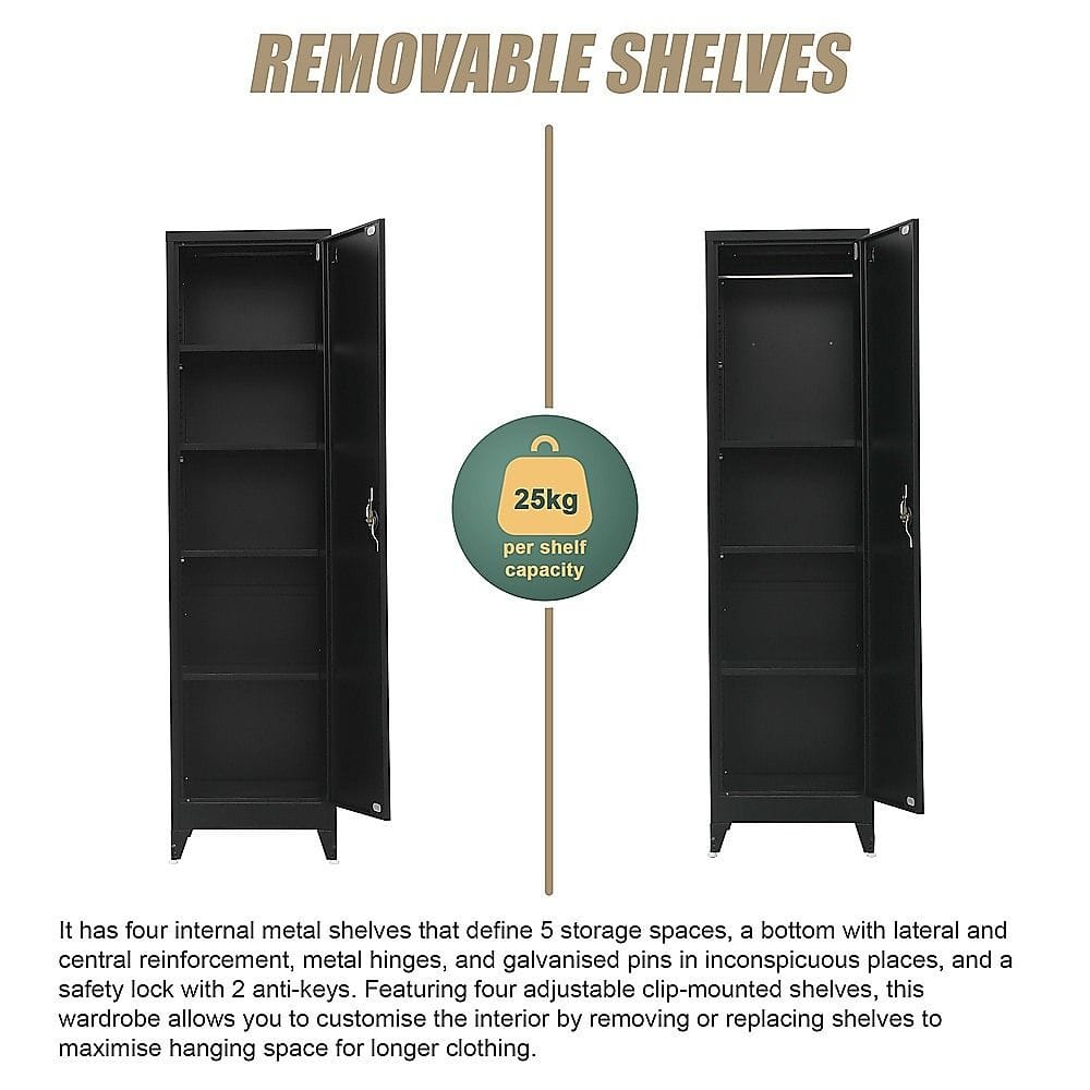 Tall Metal Storage Cabinet Black 50x45x191cm