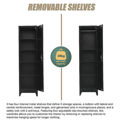 Tall Metal Storage Cabinet Black 50x45x191cm