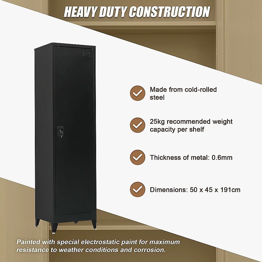 Tall Metal Storage Cabinet Black 50x45x191cm