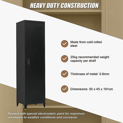 Tall Metal Storage Cabinet Black 50x45x191cm