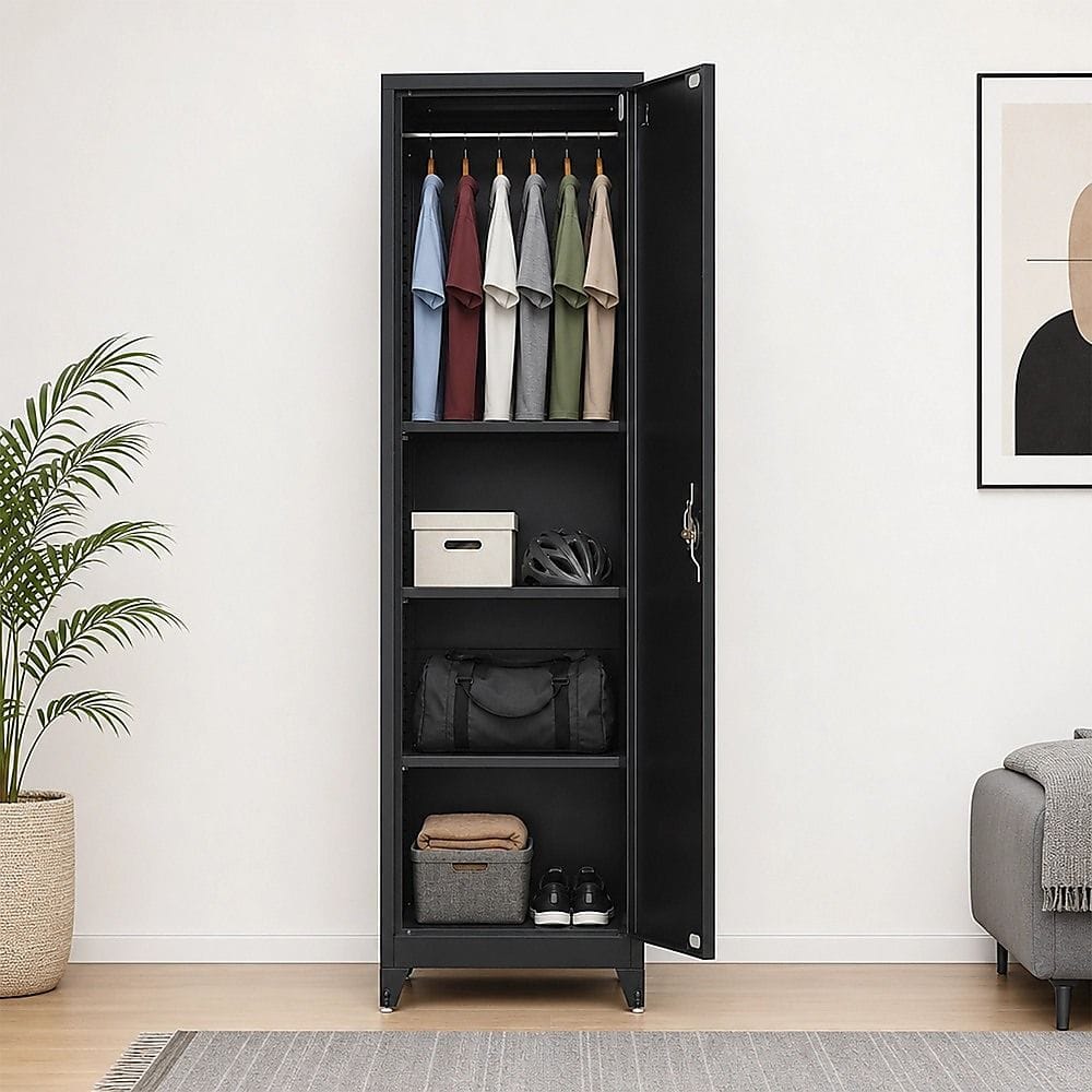 Tall Metal Storage Cabinet Black 50x45x191cm
