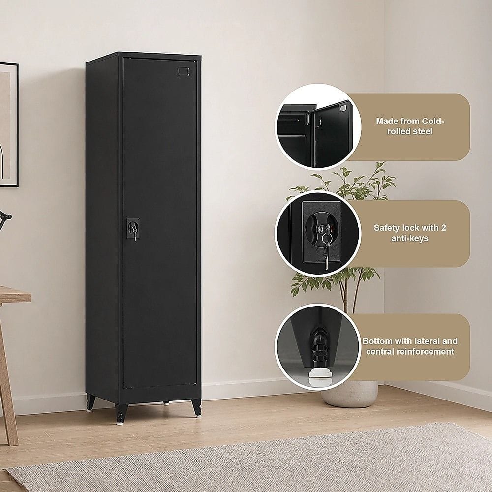 Tall Metal Storage Cabinet Black 50x45x191cm