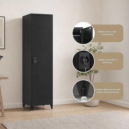 Tall Metal Storage Cabinet Black 50x45x191cm