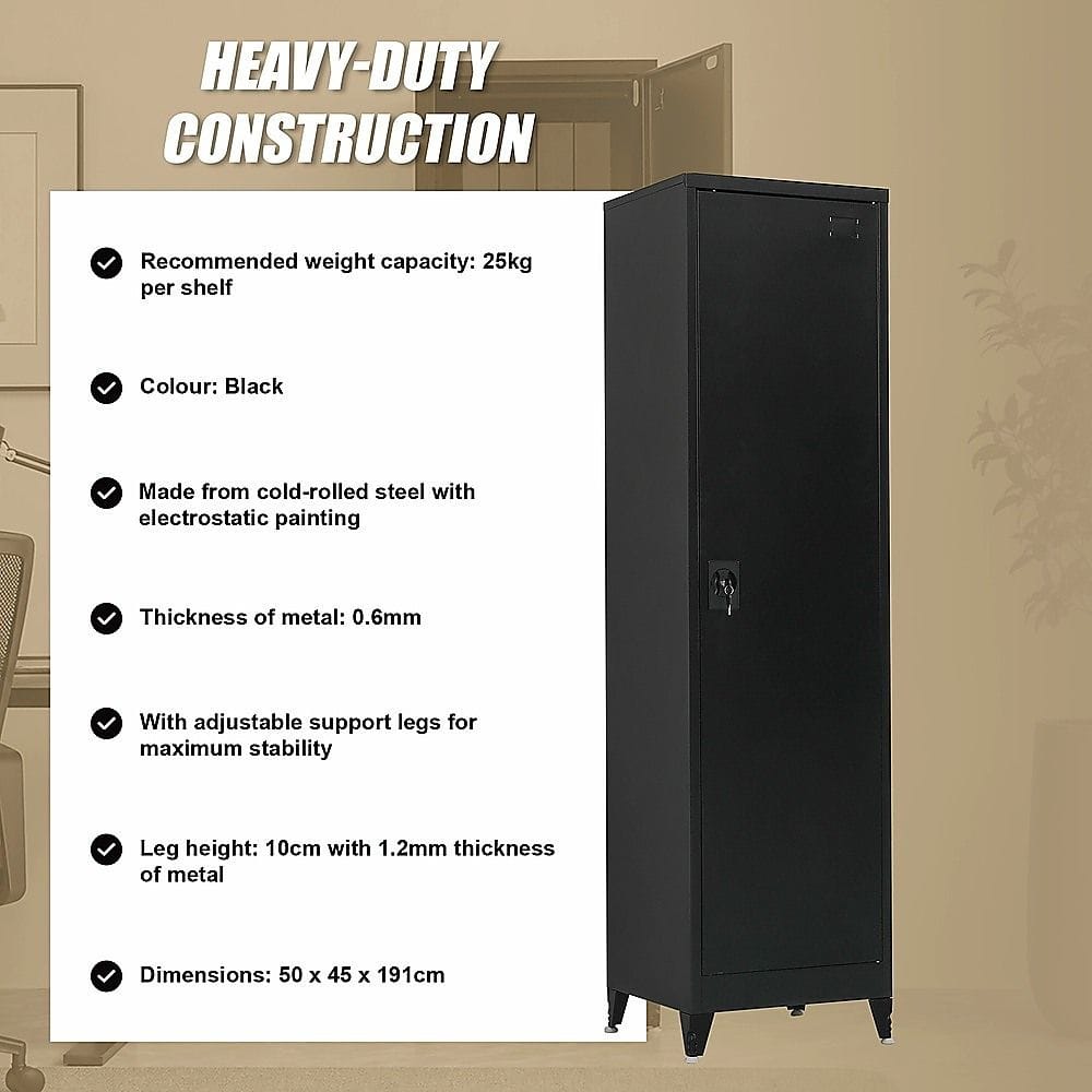 Tall Metal Storage Cabinet Black 50x45x191cm