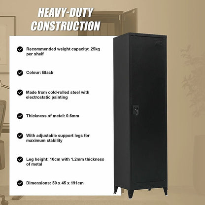 Tall Metal Storage Cabinet Black 50x45x191cm