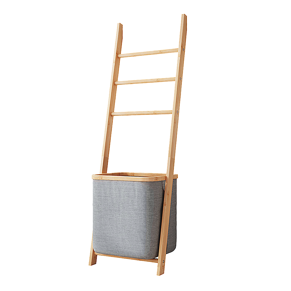 Grey Wall Leaning Shelf With Laundry Hamper