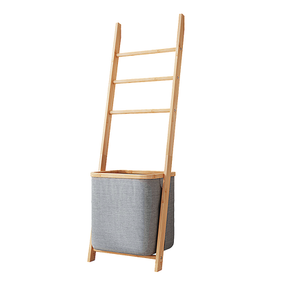 Grey Wall Leaning Shelf With Laundry Hamper