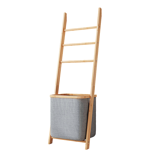 Grey Wall Leaning Shelf With Laundry Hamper