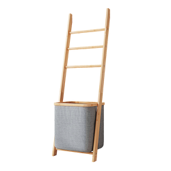 Grey Wall Leaning Shelf With Laundry Hamper