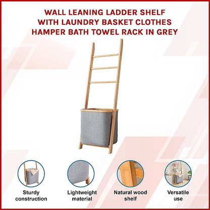 Grey Wall Leaning Shelf With Laundry Hamper