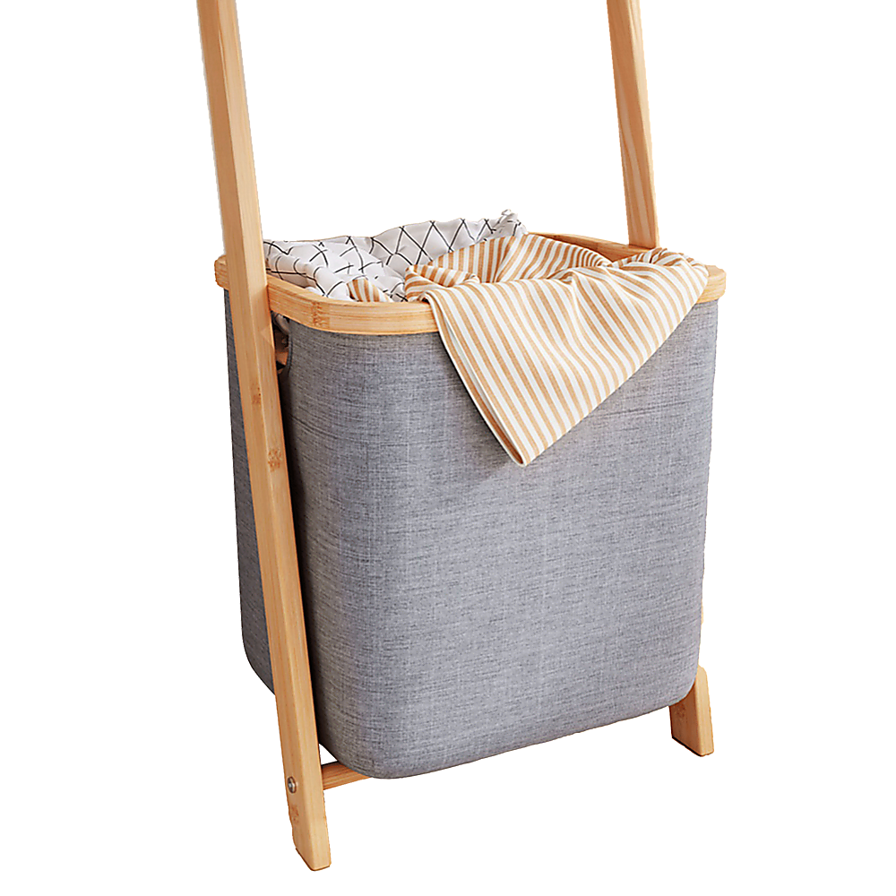 Grey Wall Leaning Shelf With Laundry Hamper