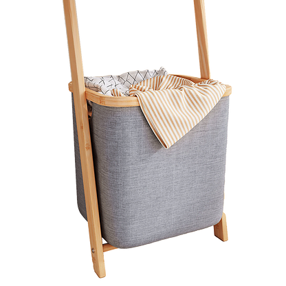 Grey Wall Leaning Shelf With Laundry Hamper