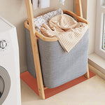Grey Wall Leaning Shelf With Laundry Hamper