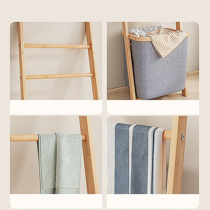 Grey Wall Leaning Shelf With Laundry Hamper