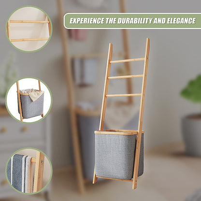 Grey Wall Leaning Shelf With Laundry Hamper