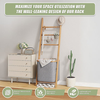 Grey Wall Leaning Shelf With Laundry Hamper