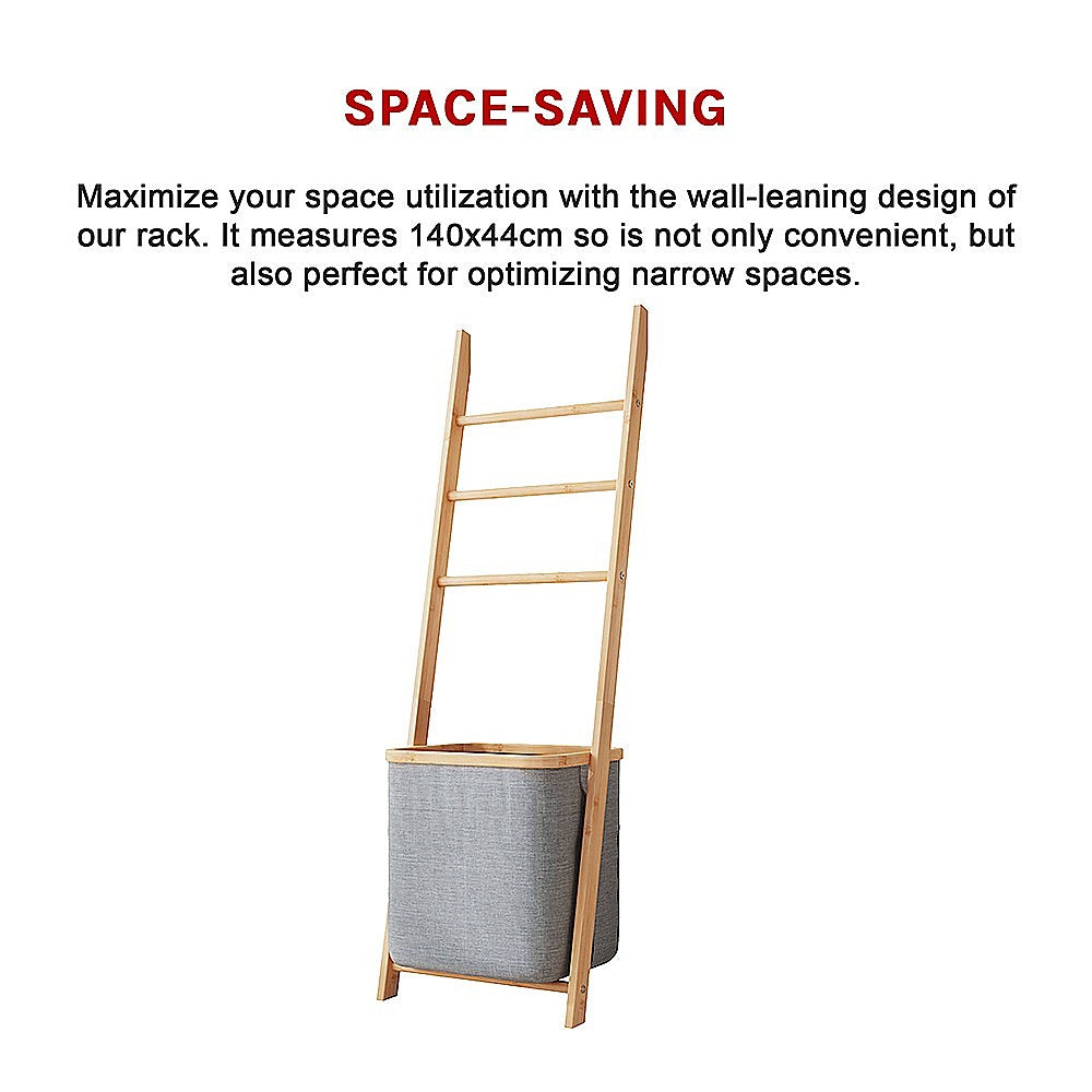 Grey Wall Leaning Shelf With Laundry Hamper