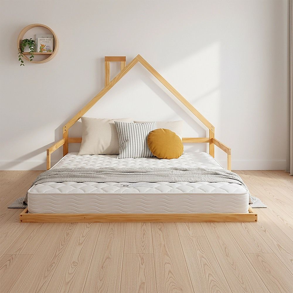 Pine Wood Floor Bed House Frame for Kids and Toddlers