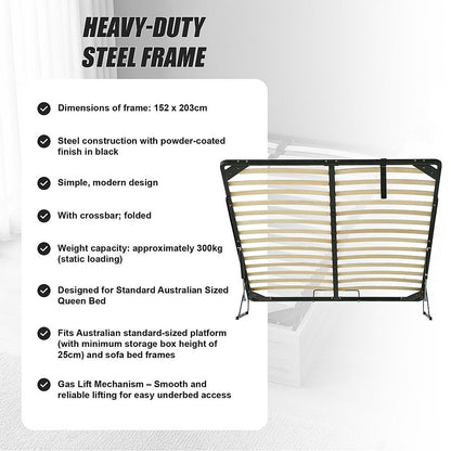 Gas Lift Bed Mechanism – Queen Bed Frame with Wooden Slats