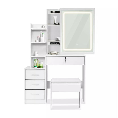 Dressing Table LED Makeup Mirror Stool Set Vanity Desk With Drawer Lighted