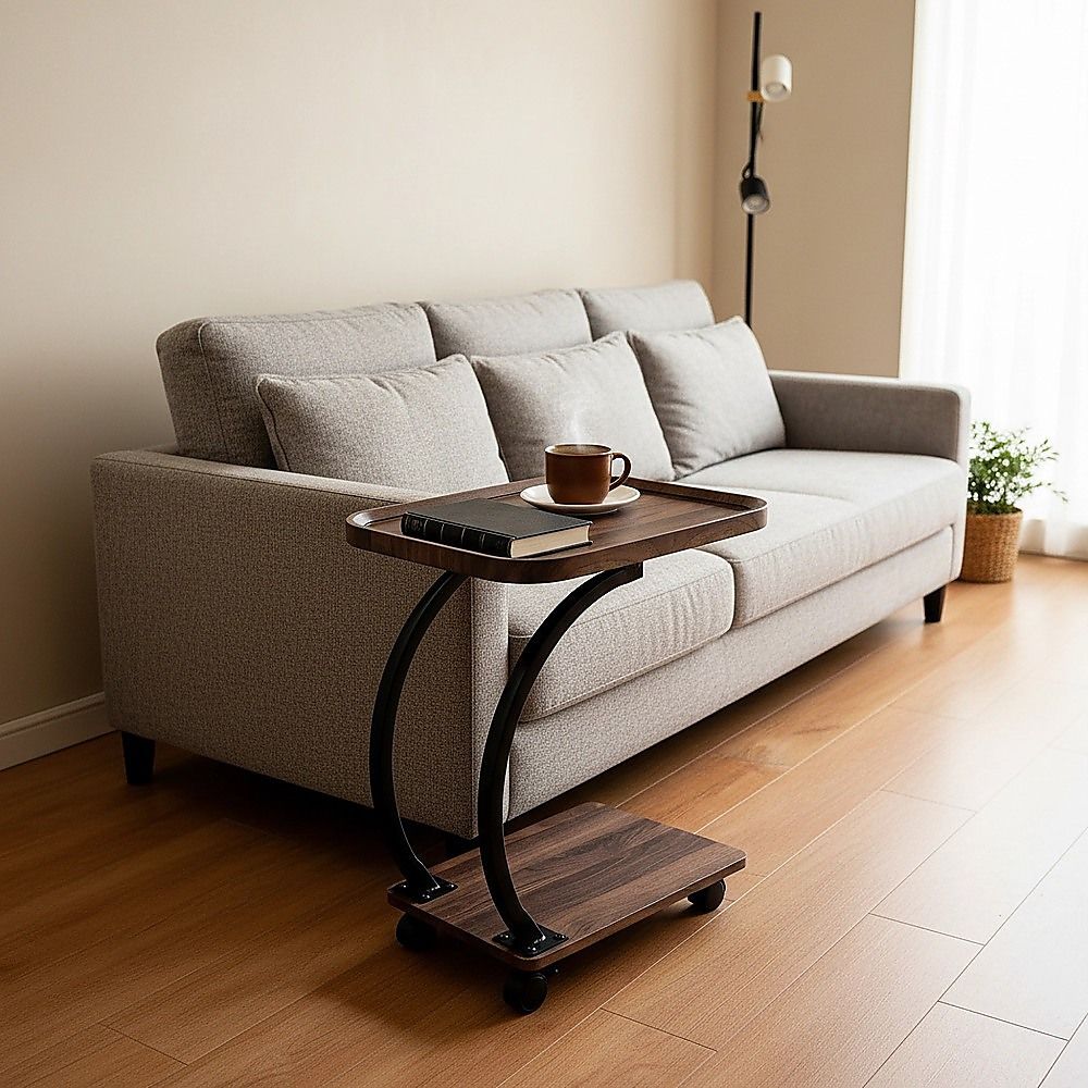 C-Shaped Side Table Wheels Sofa End Table | Home & Living - 8