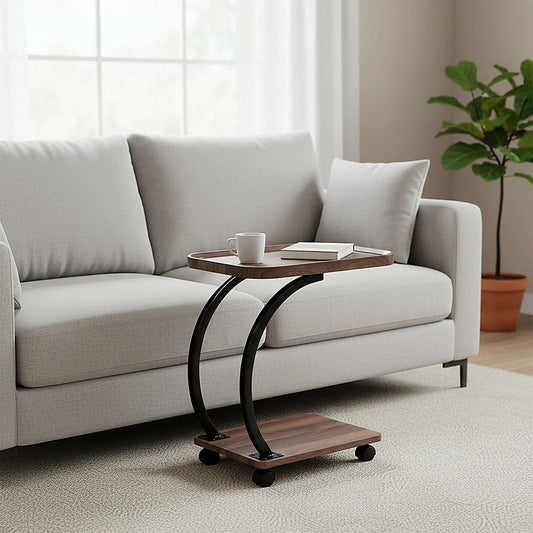 C-Shaped Side Table Wheels Sofa End Table | Home & Living