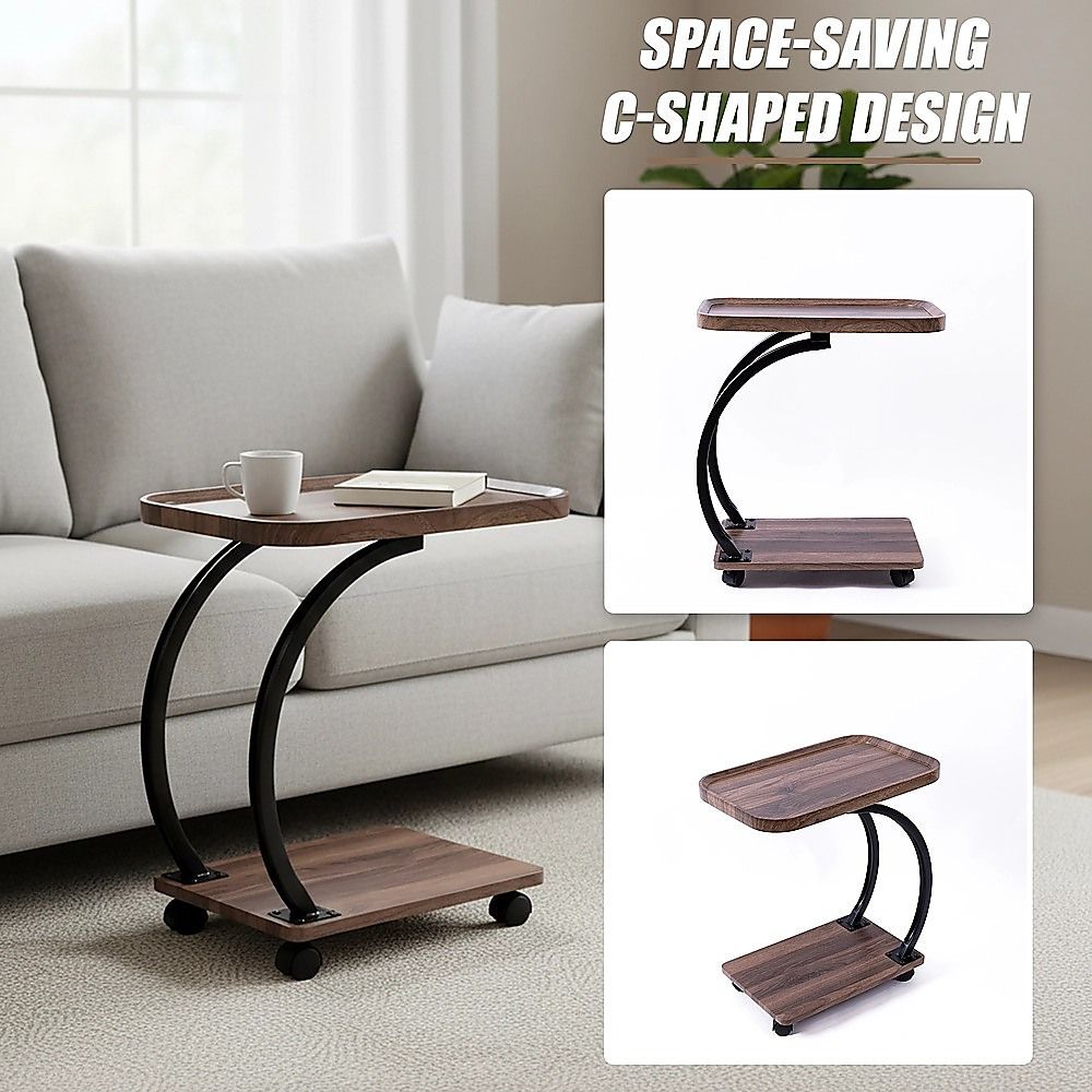 C-Shaped Side Table Wheels Sofa End Table | Home & Living - 9