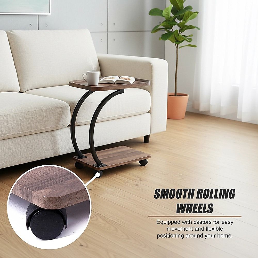 C-Shaped Side Table Wheels Sofa End Table | Home & Living - 7
