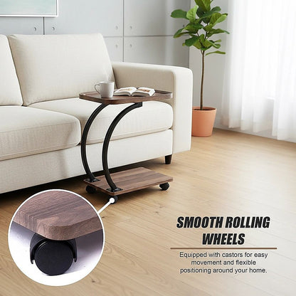 C-Shaped Side Table Wheels Sofa End Table | Home & Living - 7