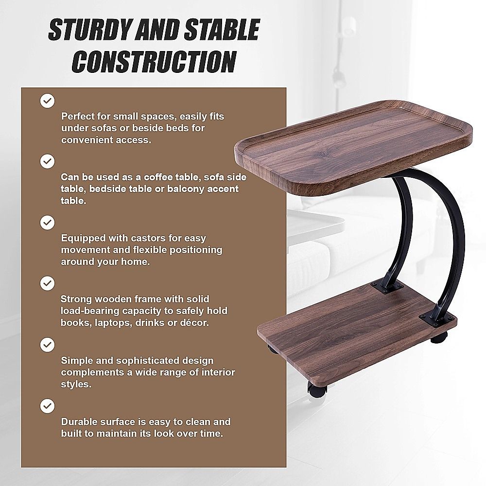 C-Shaped Side Table Wheels Sofa End Table | Home & Living - 11
