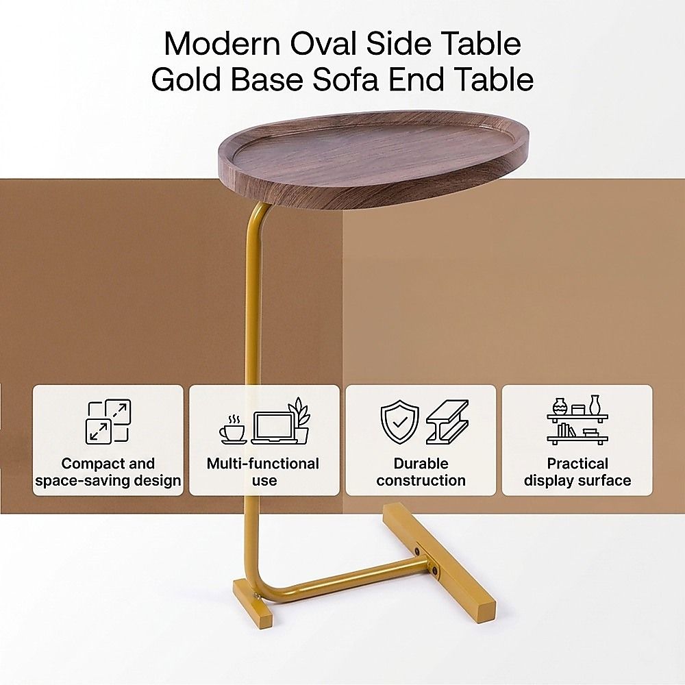 Oval Side Table Gold Base Sofa End Table | Home & Living - 10